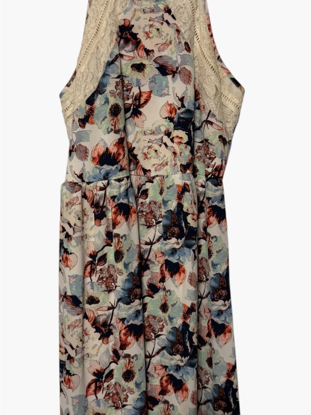 Xhilaration Floral Midi Dress in Blue, Peach & Cream